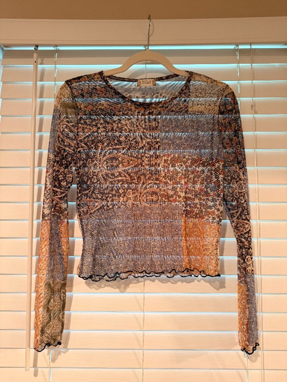 Altar'd State Sheer Mesh Patchwork Paisley Long Sleeve Top
